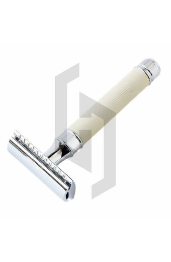 Traditional Safety Razor White Lined with Closed Comb Razor 