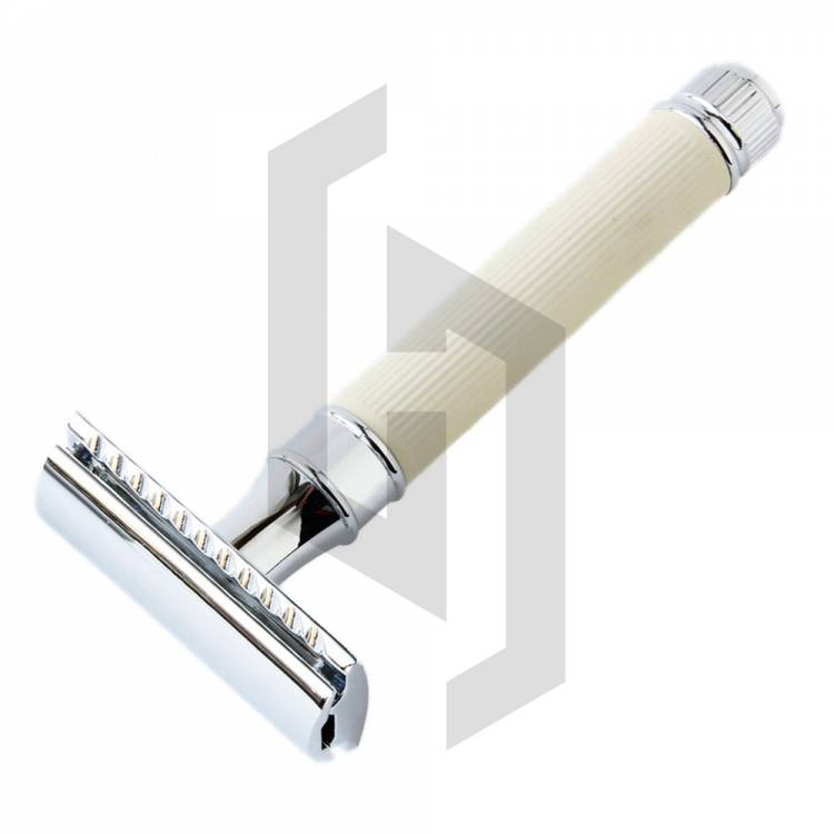 Traditional Safety Razor White Lined with Closed Comb Razor 