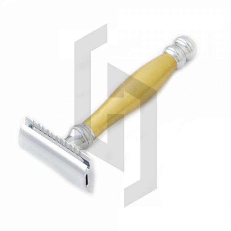 Yellow Bamboo Handle Safety Razor Closed Comb