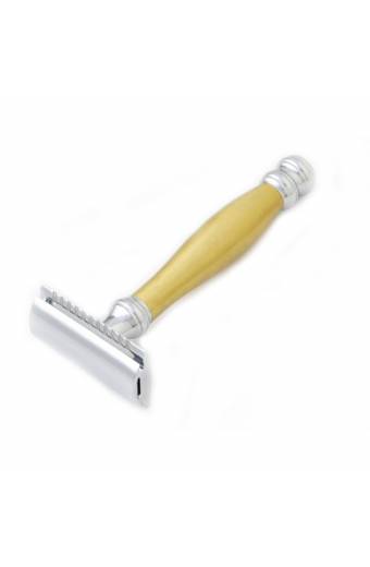 Yellow Bamboo Handle Safety Razor Closed Comb