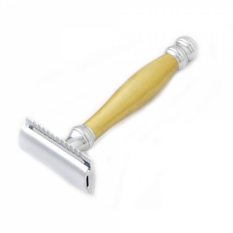 Yellow Bamboo Handle Safety Razor Closed Comb