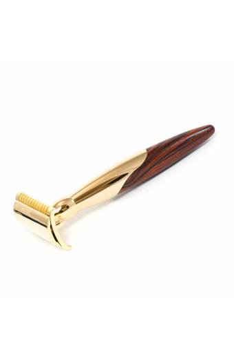 Open Comb Wood Handle Gold Plated Safety Razor