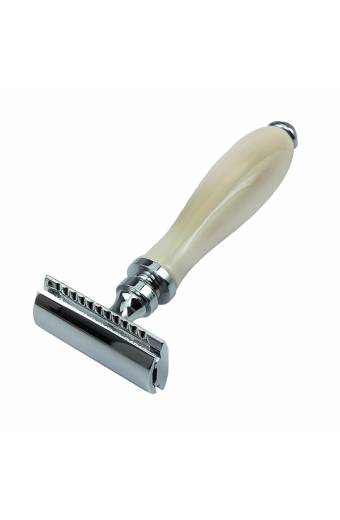 Wooden Handle Shiny Black And White Handle Safety Razor