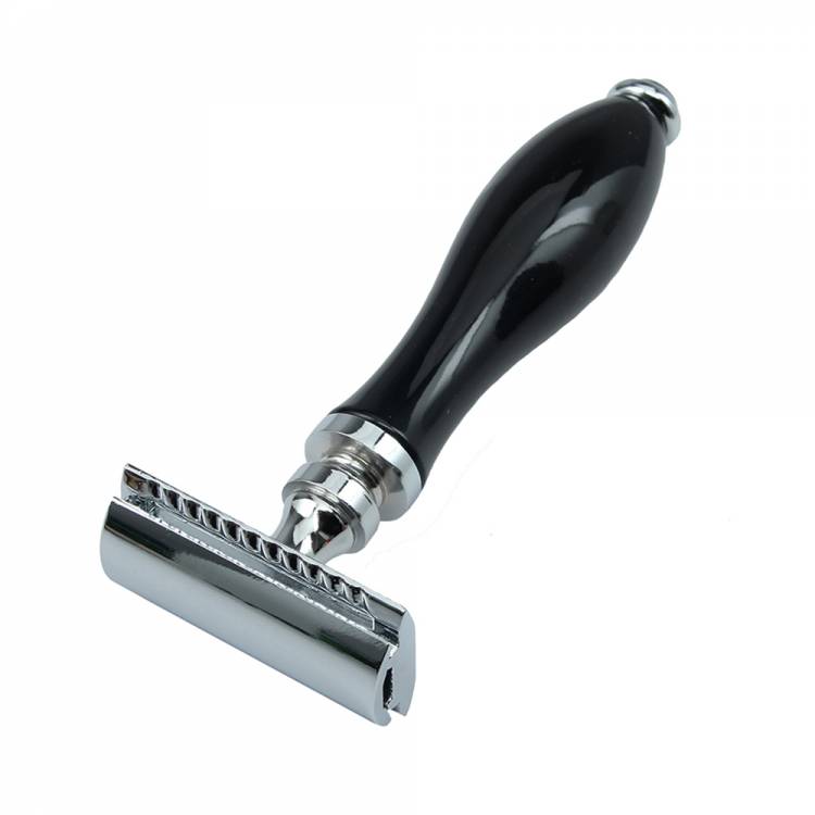 Wooden Handle Shiny Black And White Handle Safety Razor