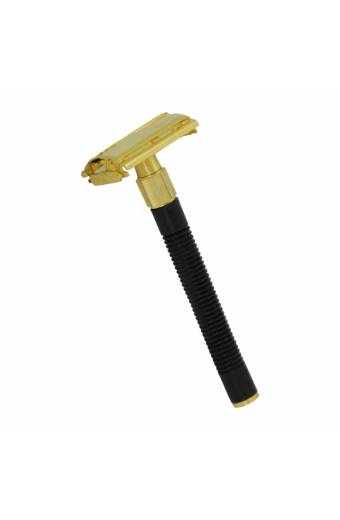 Gold And Black Butterfly Safety Razor with long black handle