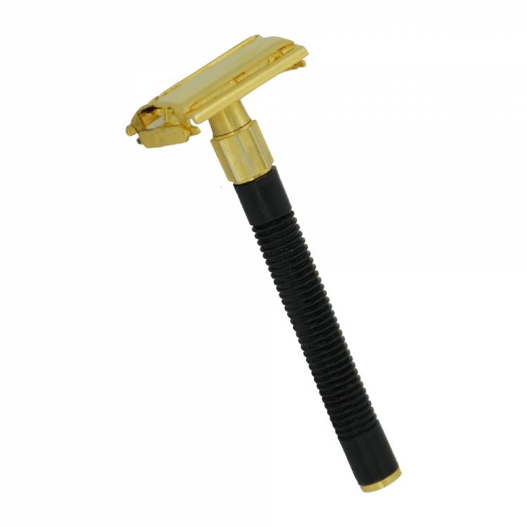 Gold And Black Butterfly Safety Razor with long black handle