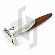 Open Comb Wood Handle Chrome Plated Safety Razor