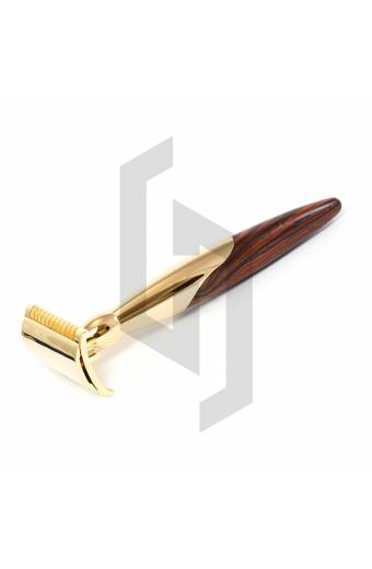 Open Comb Wood Handle Gold Plated Safety Razor