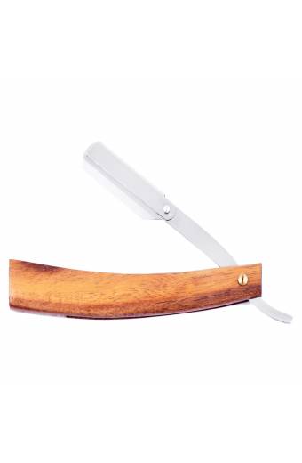 Straight Barber Razor Natural Wood Thick Handle