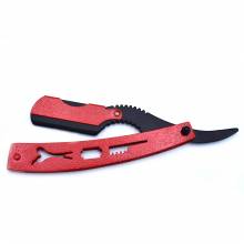 Red and black straight razor with packing