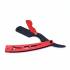 Red and black straight razor with packing