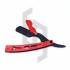 Red and black straight razor with packing