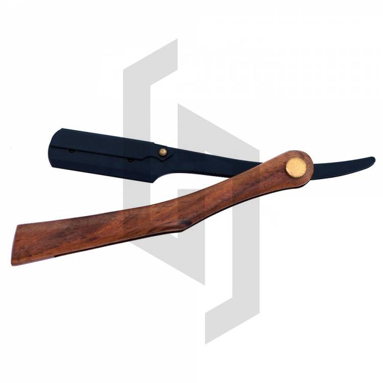 Wooden Handle Black Straight Shaving Razor