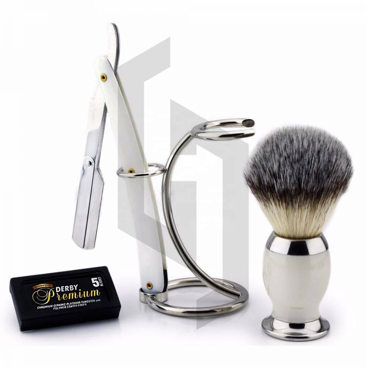 Shave Edge White Straight Razor Shaving Set