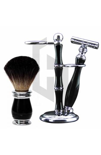Professional Black And Wooden Coloring Shaving Set