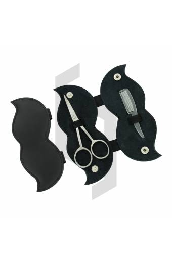 Black Mustache Scissors And Comb with Case
