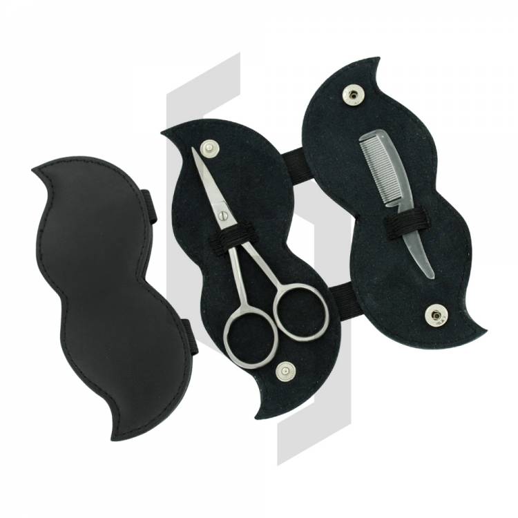 Black Mustache Scissors And Comb with Case