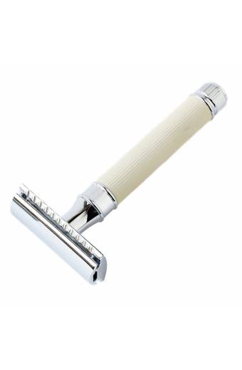 Traditional Safety Razor White Lined with Closed Comb Razor 