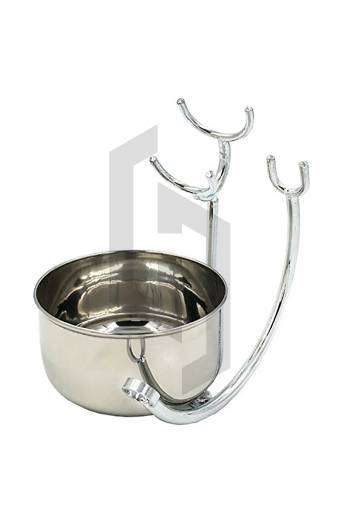 Stainless Steel Shaving Soap Bowl and Brush with Straight Razor Stand