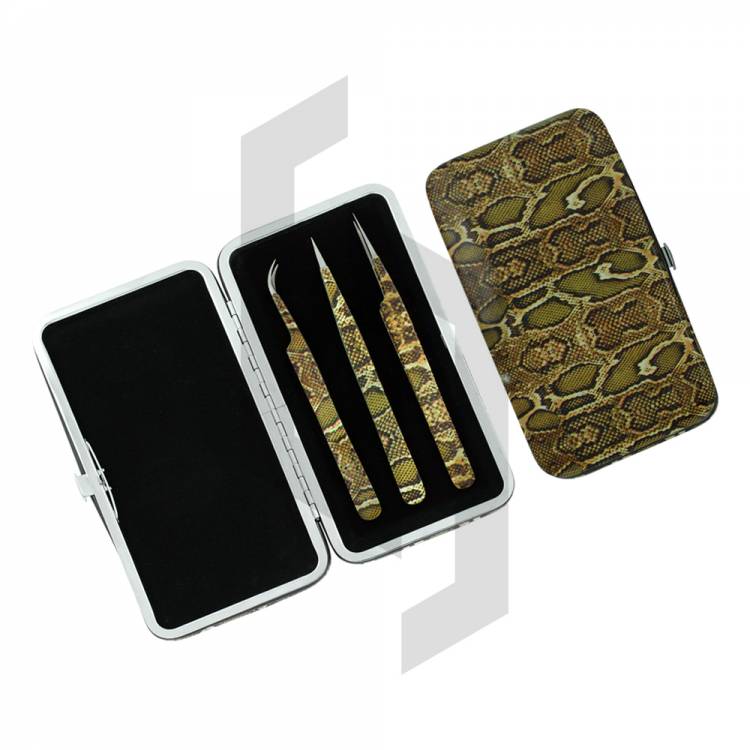 Eyelash Extension Tweezers 3 Pieces Kit with Magnet Cases and Pouches