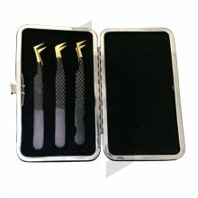 Gold and Black Eyelash Extension 3 Tweezers Set with Kit