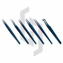 Blue Plasma Coated Eyelash Extension Tweezers Set