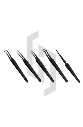 Black Plasma Coated Eyelash Extension Tweezers Set