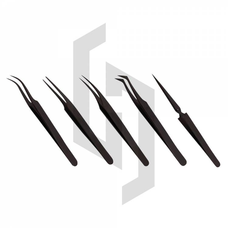 Black Plasma Coated Eyelash Extension Tweezers Set