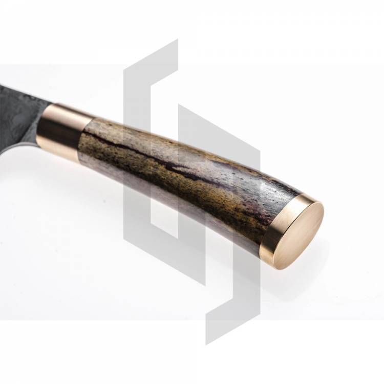 Damascus kitchen knife Olive Wood Handle