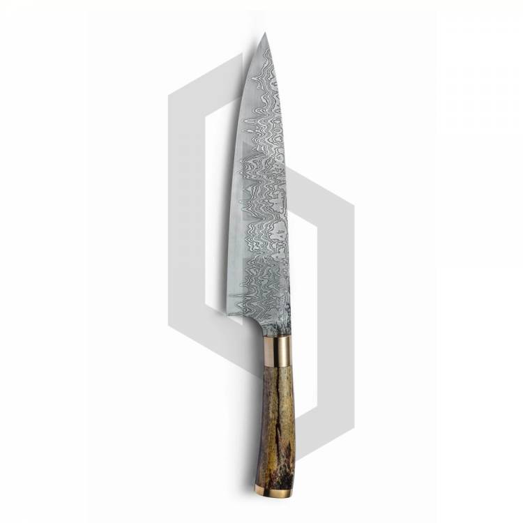 Damascus kitchen knife Olive Wood Handle
