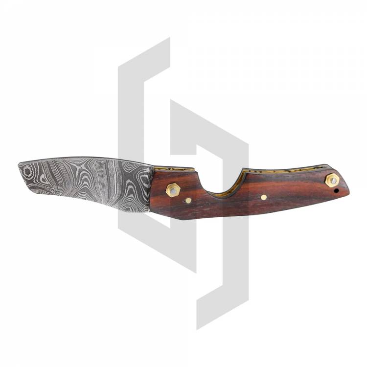 Damascus Cigar Cutter Knife with Rosewood Handle