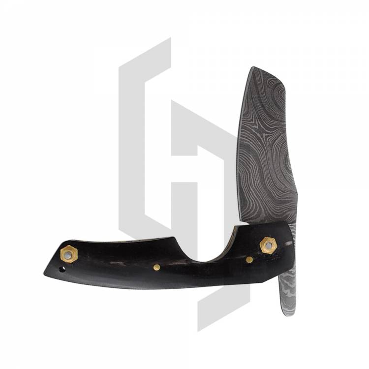 Damascus Cigar Cutter Knife with Horn Handle