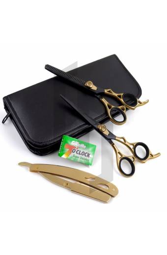 Gold And Black Barber Scissors Kit
