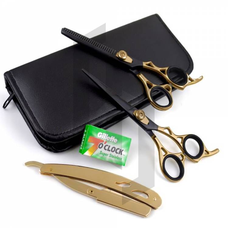 Gold And Black Barber Scissors Kit