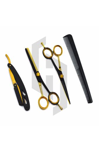Hairdressing Gold Black Scissor 4 PCs Set
