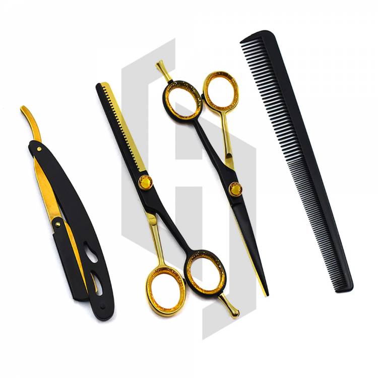 Hairdressing Gold Black Scissor 4 PCs Set