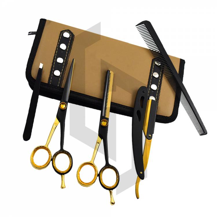 Hairdressing Gold Black Scissor 4 PCs Set